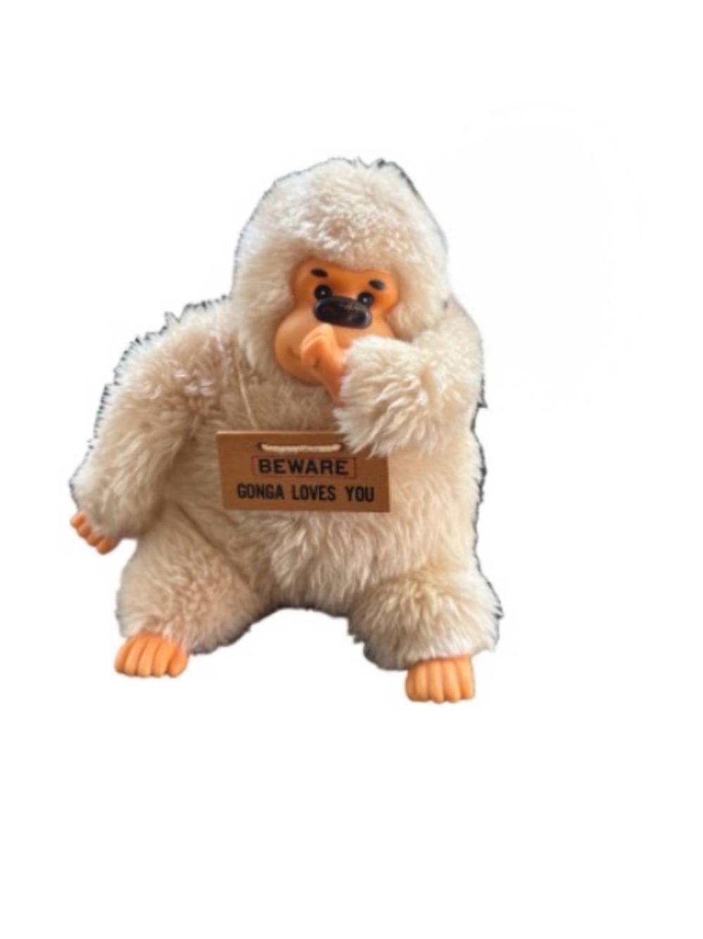 Russ Cream Plush Gonga Monkey with 'Beware Gonga Loves You' Sign